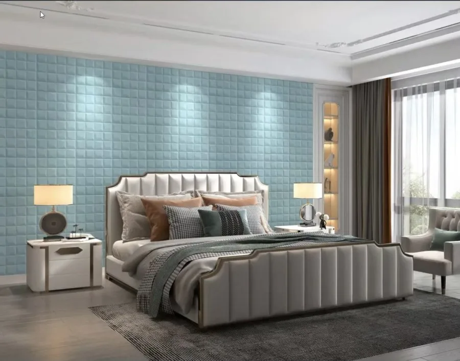 Samoljepljiva 3D dekoracija za zid mint imitaciji kože - 3D zidni paneli